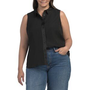 DKNY Black Plus Button Front Blouse